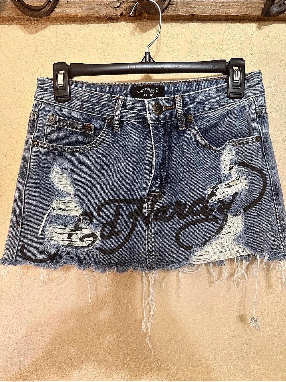 Ed Hardy Denim Tiger Embroidered Skirt Size Small